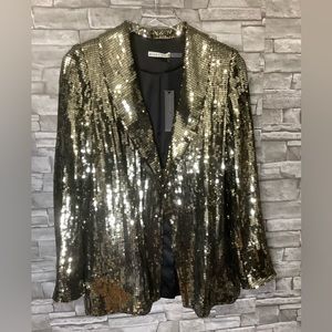 Alice + Olívia Gild Sequin Blazer in gold and black XS NWT
